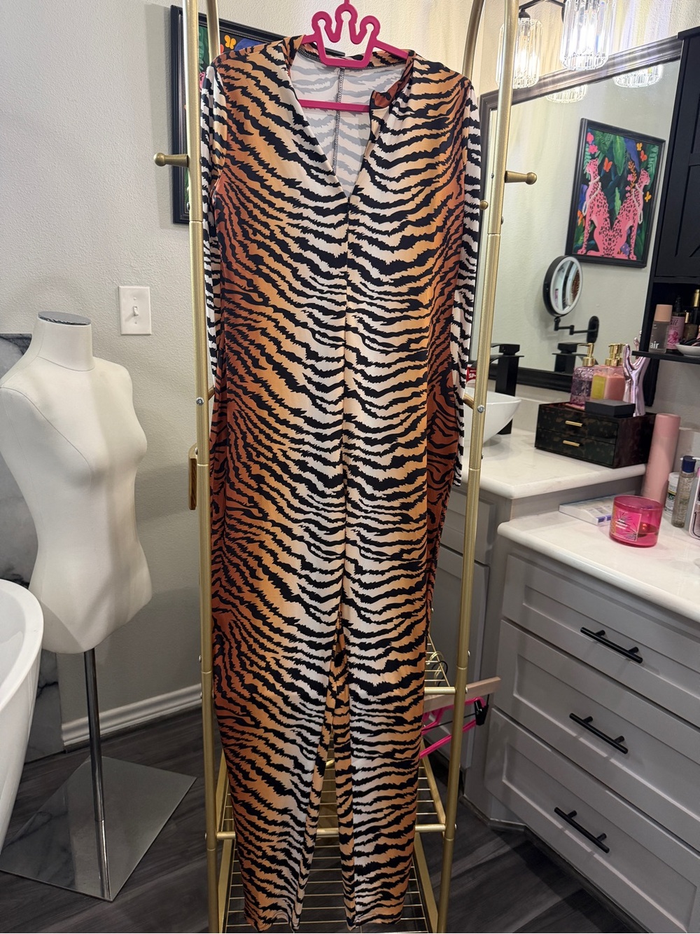 Source Unknown Tiger-Print Jumpsuit in Orange and Black